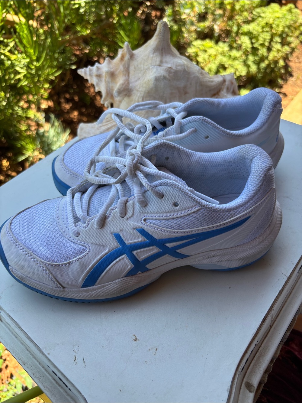 Asics White and Blue Kids Sneakers